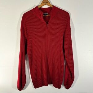 Bugle Boy Red Cotton blend Quarter Zip Ribbed Sweater for Men